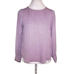 Loft Blouse Shirt Top XSP Striped Long Sleeve Keyhole Button Womens Work Career